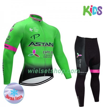 Kind Fietskleding (Wielershirt Lange Mouw + Fietsbroek Lang) 2017 Astana Pro Team N002 Winter Thermal Fleece Kind Fietskleding (Wielershirt Lange Mouw + Fietsbroek Lang) 2017 Astana Pro Team N002 Winter Thermal Fleece